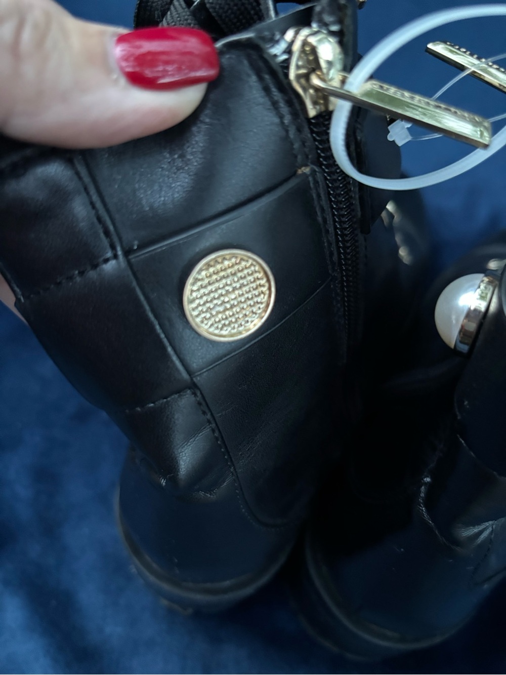 Karl Lagerfeld Black Pearl-Stud Lace-Up Lug Boots size 7 - Picture 10 of 15
